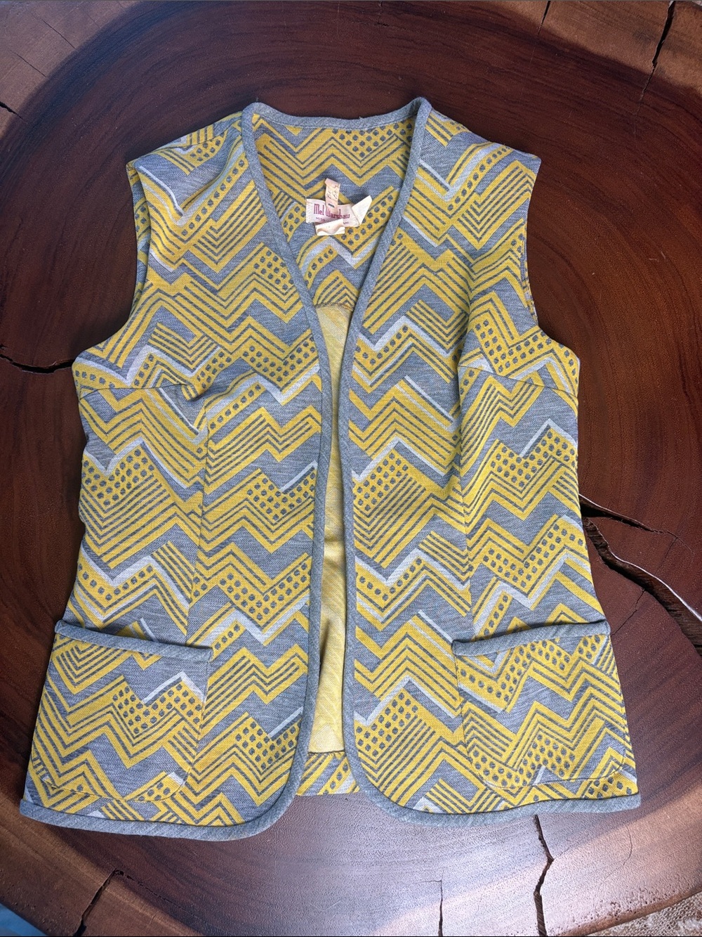Vintage 1960s/70s Miss Jane Miami Mel Warshaw Mod Chevron Open Front Vest Size 1